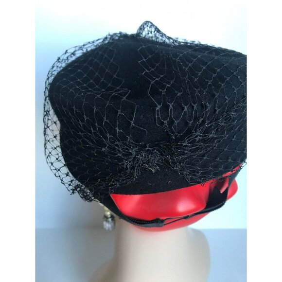 Vtg 1970's Fabini New York Peachfelt 100% Wool Made in USA Black Pill Box Hat - Picture 10 of 10